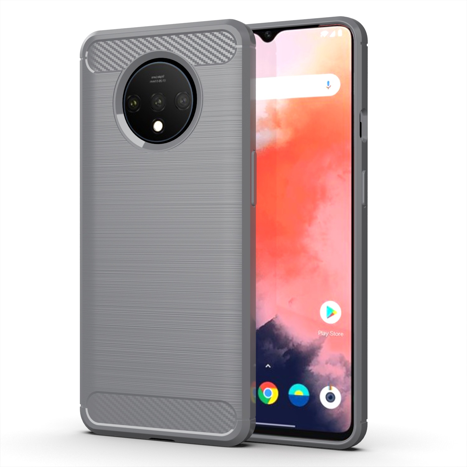 Funda con textura cepillada para 1 + 7t Oneplus 7T, fundas de silicona para Oneplus7t One Plus 7T, funda de teléfono de TPU suave de fibra de carbono de lujo: Gris