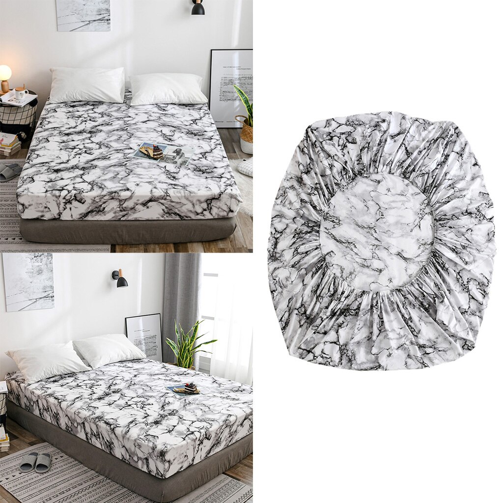 Djup ficka marmor stil inpassad lakan lakan sängöverdrag elastisk resistent skrynkla madrass inkapsling överdrag elastiskt sängkläder: Vit 99 x 190 x 35cm