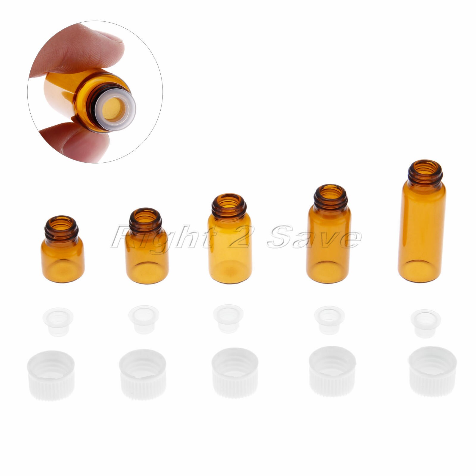 10 stücke Ätherisches Öl Glas flaschen 1ml 2ml 3ml 4ml 5ml gemüse öl Essenz Speicherung aromatherapie weiß Kappe Parfüm Bernstein Fläschchen