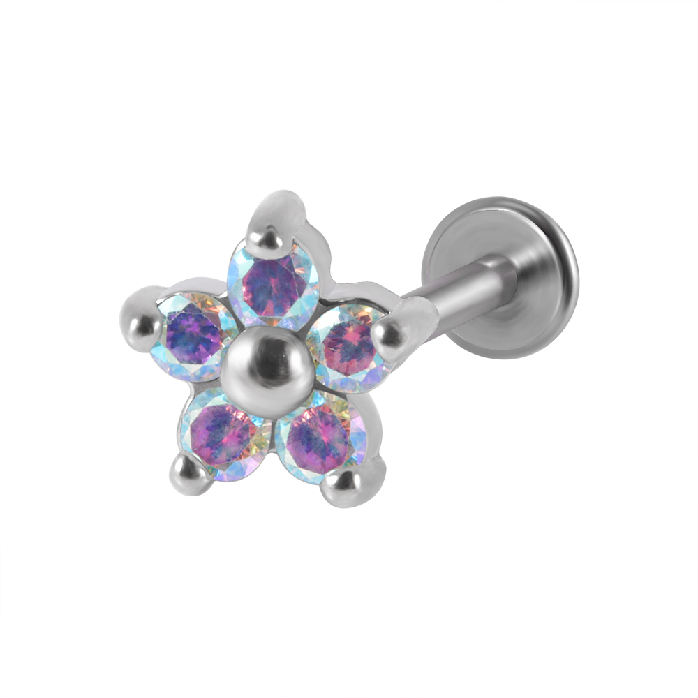 1PC G23 Titanium&Steel Opal Gem Labret Lip Ring Cubic Zircon Flower Ear Cartilage Tragus Helix Piercing Jewelry 16g: green / Gold-color