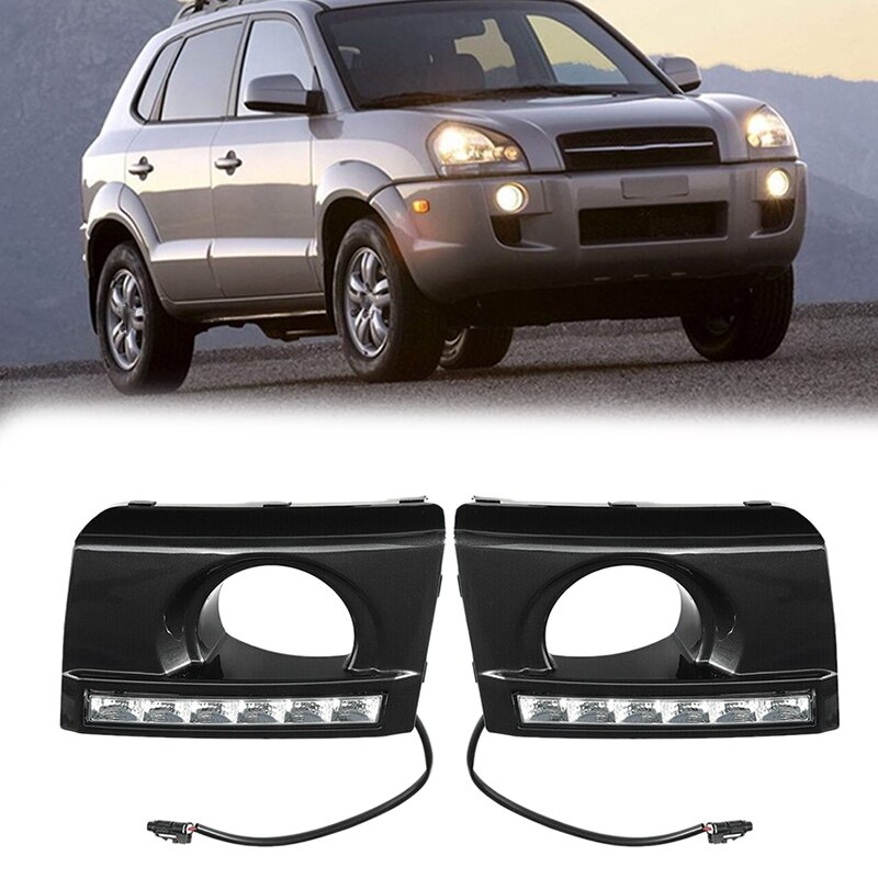 1 paar Auto Tagfahrlicht DRL LED Tageslicht Nebel Lampe Abdeckung Für Hyundai Tucson 2005