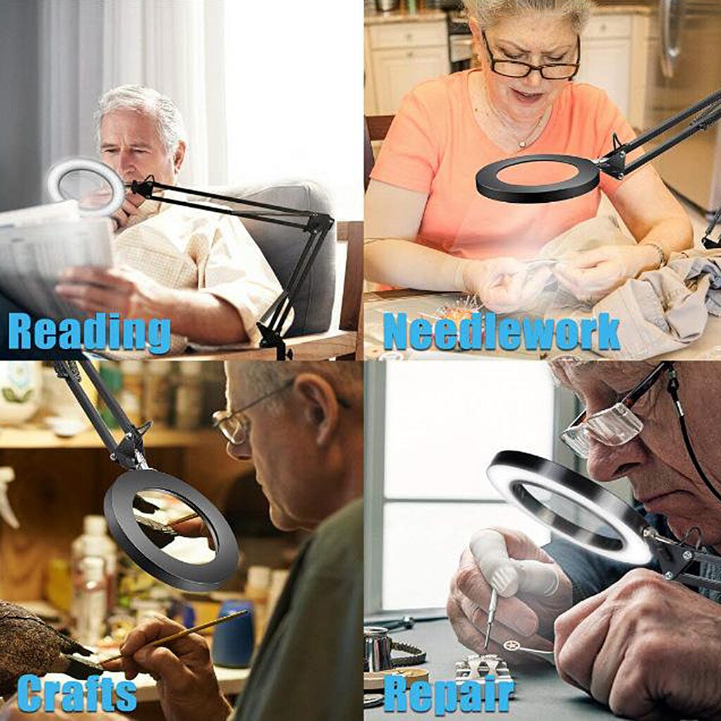 Adjustable Magnifier Lamp Work Magnifying Lamp 3 Modes 4'Glass Lens Light
