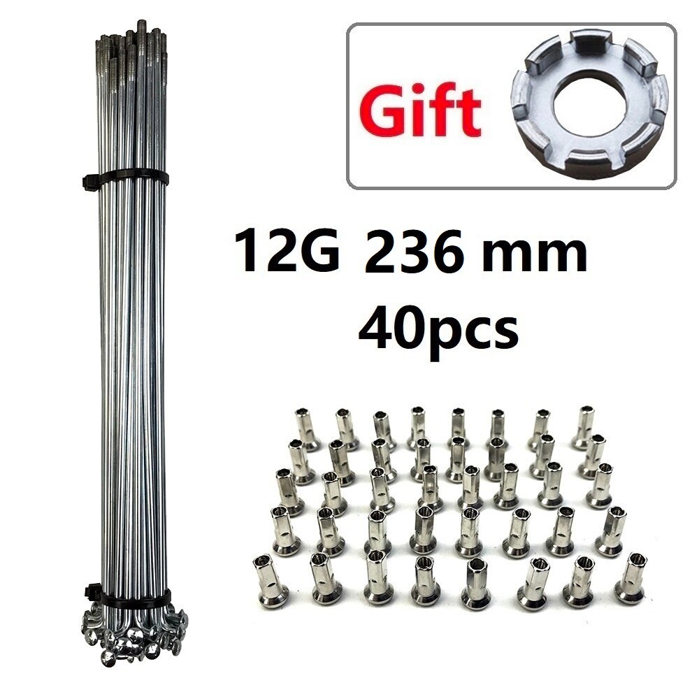 Sdyitn elsykkel terrengsykkel 12g eiker 16/20/24/26/27.5/28/29 tommer 700c sykkeleiker med nipler hjuldeler: 236mm 40 stk verktøy
