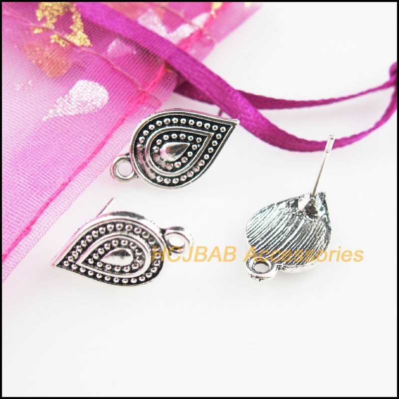 8Pcs Tibetaans Zilveren Kleur Teardrop Bloem Oorbellen Draadhaken Bevindingen 10x18mm