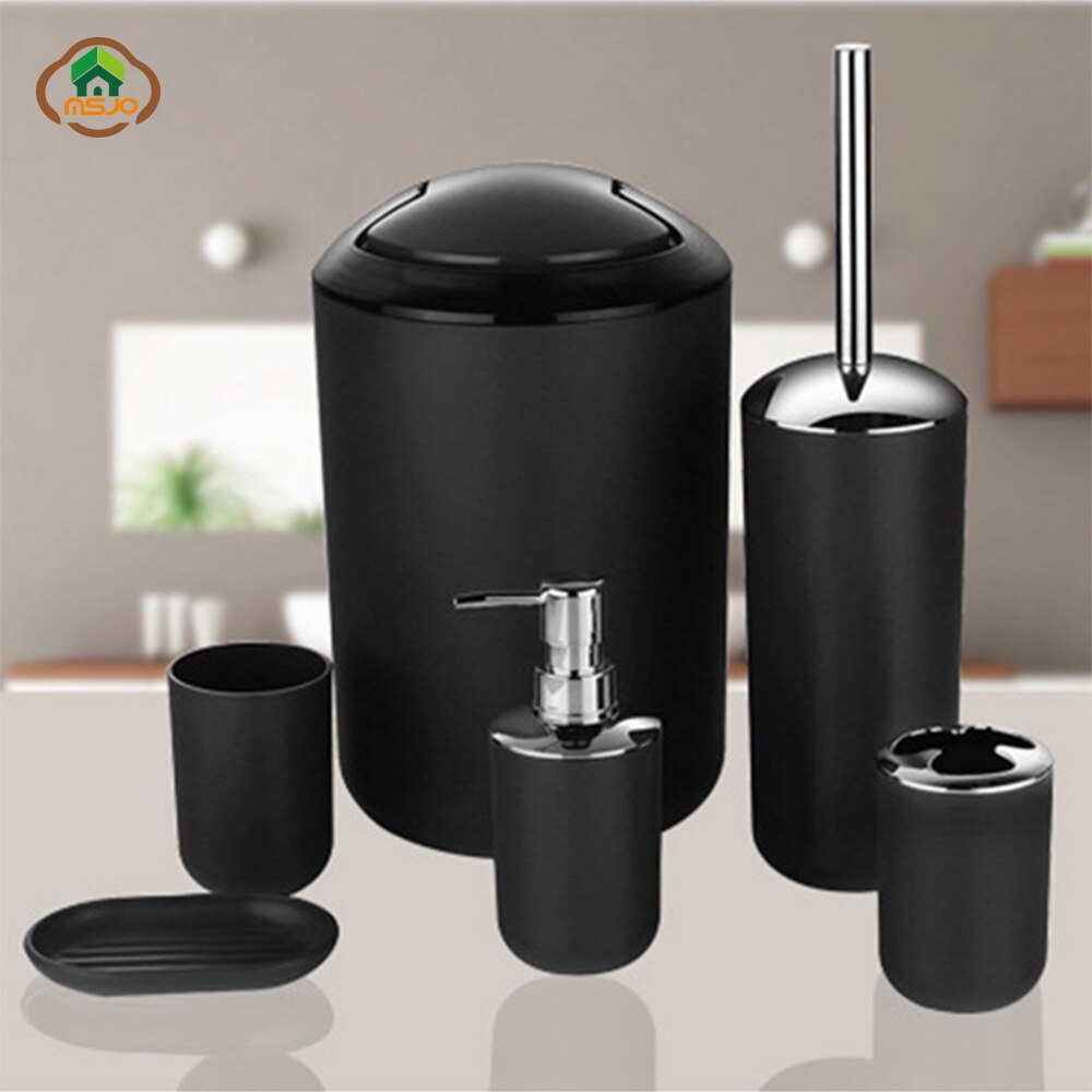 MSJO Bathroom Accessories Set 6PCS Decor Storage Black Soap Dispenser Toothbrush Toothbrush Holder Modern Home Decor Accessories