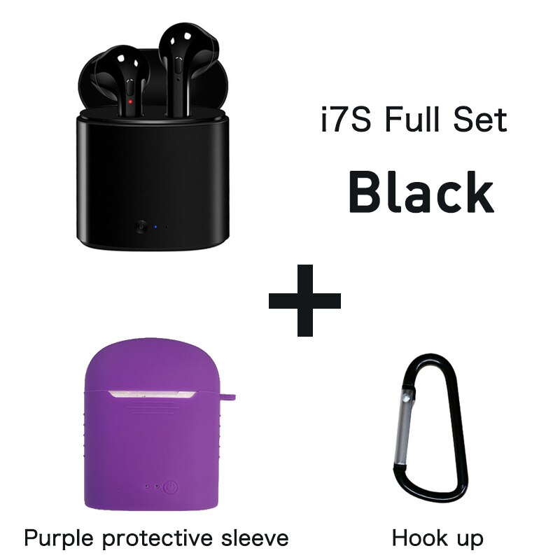 i7s TWS Wireless Earphone Bluetooth 5.0 Stereo Headphones In-Ear Sports Handsfree Earbud With Mic Charging Pod For iPhone Xiaomi: i7(Black)Purple case