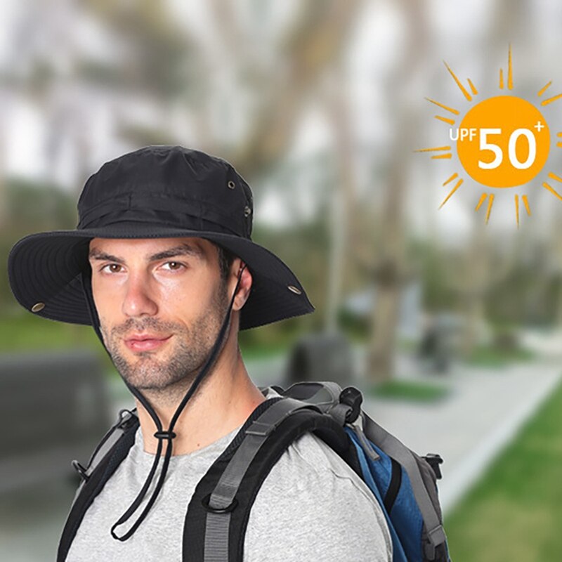 Gorro de pescador de secado rápido, ajustable, resistente al agua, con cuerda para Barbilla, sombrero de cubo de escalada