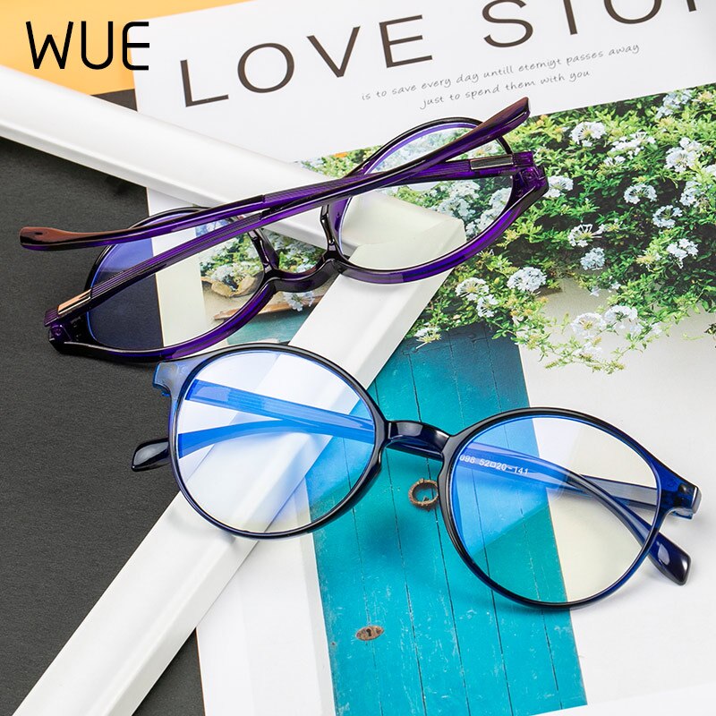 ! Lentes de cristal transparente WUE para mujer, gafas antiazules para hombre, gafas redondas para ordenador, óptico transparente, armazón de gafas