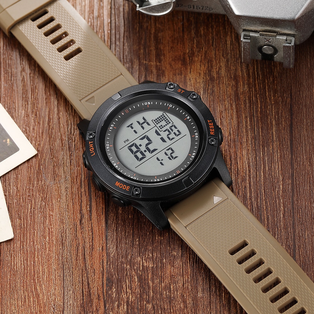 Ohsen merkevare digital lcd rød herre gutteklokke reloj hombre 50m dykk kaki silikonrem utendørs sport armbåndsur hanne