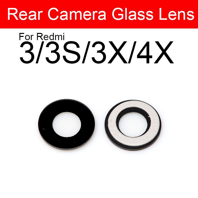 Bagside kamera glas linse + selvklæbende mærkat til xiaomi redmi 1s 2 2a 3s 3x 4x 4a 5 5a 6 6a 7 7a 8a 8 9 plus pro kamera linse glas: Til redmi 3 3s 3x 4x