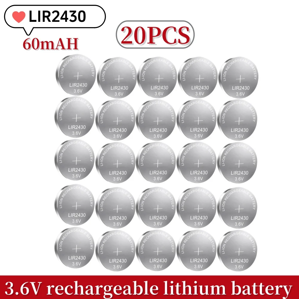 20PCS LIR2032 LIR2016 LIR2025 3.6V Rechargeable Lithium Battery LIR2430 LIR2450 LIR1632 Replaces CR2032 2430 2450: green