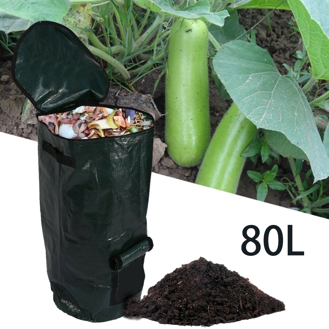 LETAOSK 80L Compost Bin Bag Garden Kitchen Organic Waste Disposal Composter PE Fabric