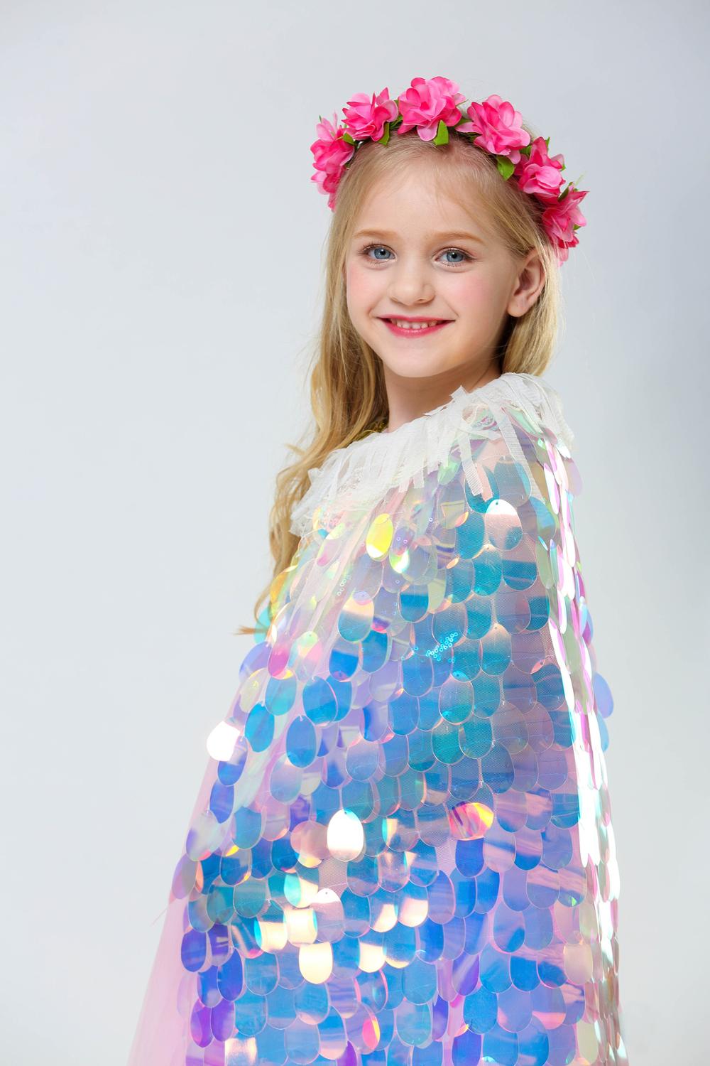 Piger prinsesse havfrue pailletter kappe blazere baby børn børns sjal fest cosplay jakke kappe