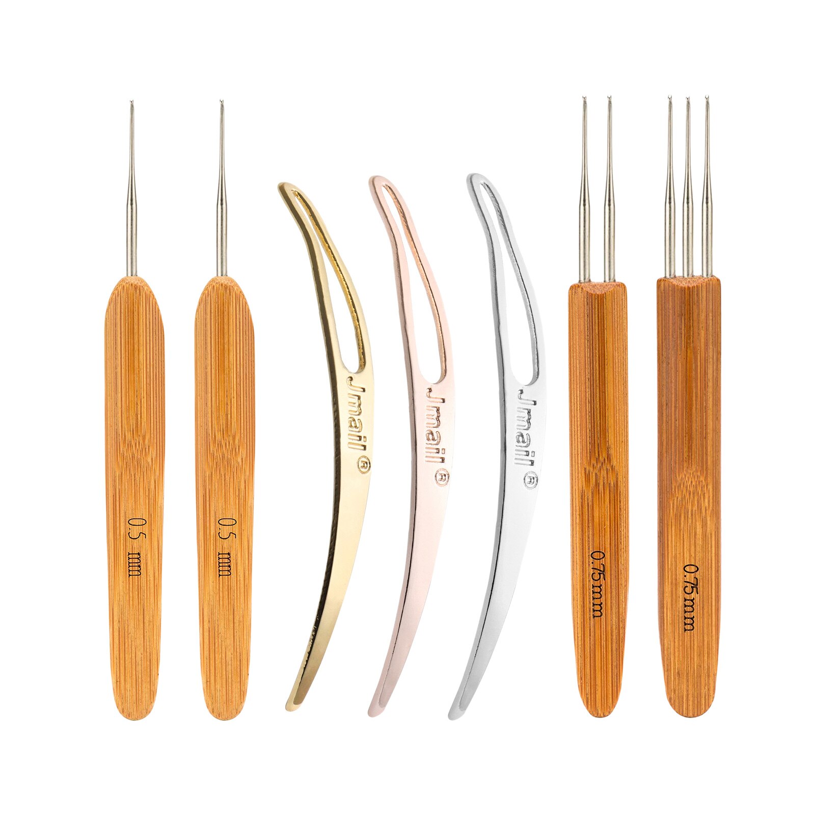 7 stk/sett profeesional dreadlock heklet bambus håndtak krok 0.5mm 0.75mm 1- kroker 2- kroker 3- kroker nål for dreads lås nål