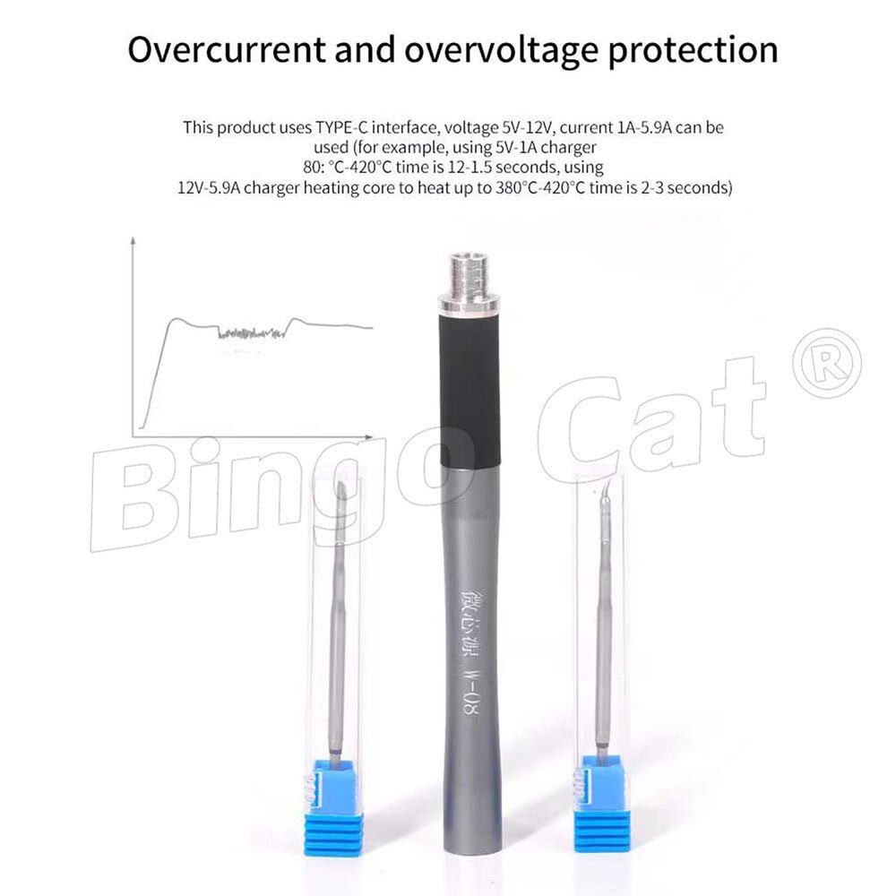 W-08 inalámbrico Micro soldador C210, puntas de hierro para soldadura, interfaz tipo C, fuente de alimentación, aumento rápido de temperatura, herramientas de reparación