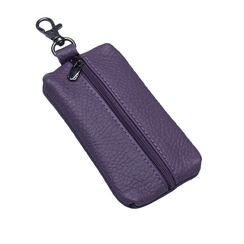 Funda suave para llaves de coche, Funda de cuero inteligente carteras con llavero, fundas para ama de llaves, bolsa con cremallera, funda para llavero, organizador de llaves, bolsas para tarjetas, 1 ud.: Morado