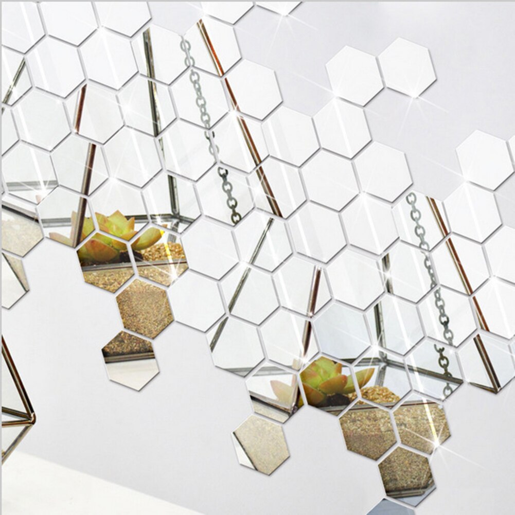 Hexagon Shape DIY Art Mural Home Decoration Wall Ornament Home Decor Hexagon Acrylic Mirror Decal Art