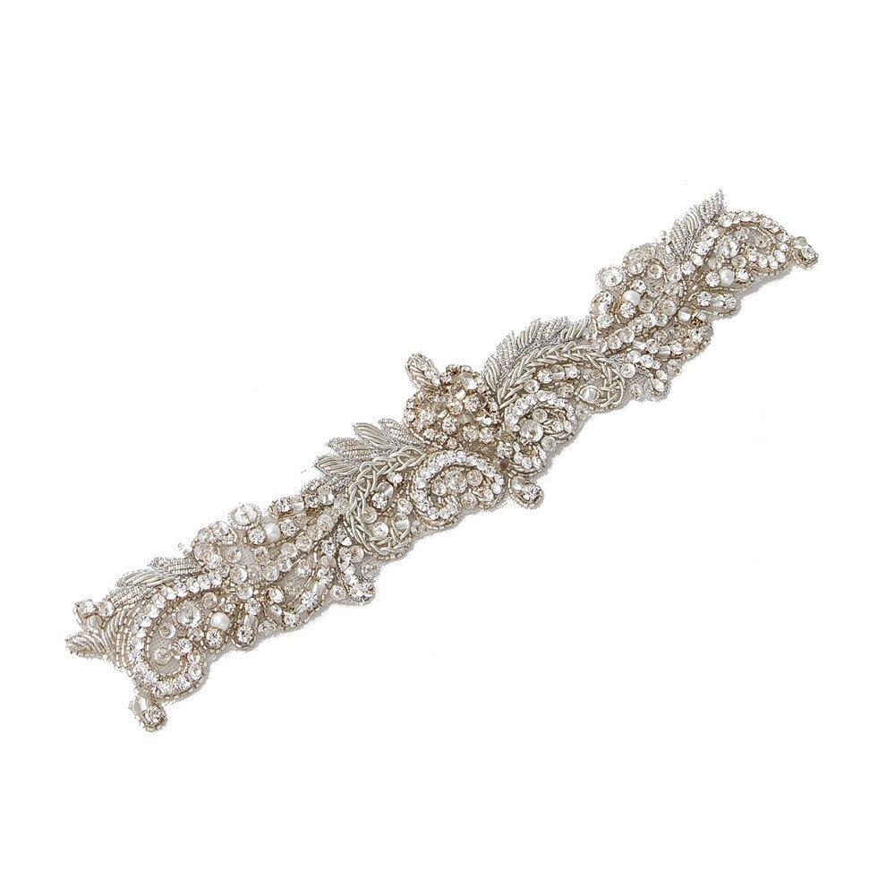 TOPQUEEN S375-S Wedding Dress Belts Bridal Waist Belt Dress Satin Ribbon Belt Indian Beaded Belt Luxury Rhinstone Dress Belts: only applique22cm