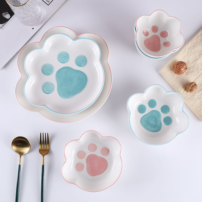 Kawaii Cat Claw Bowls Cartoon Ceramic Bowl Breakfast Dishes Home Cute Cat Dog Paw Western Food Salad Plate