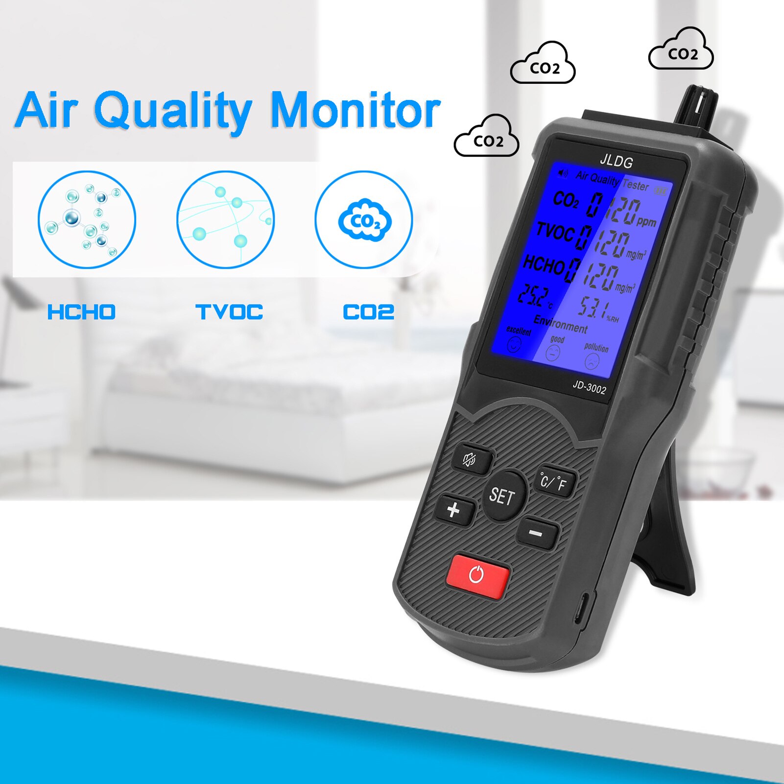 Multifunction Air Tester LCD Display Temperature Humidity Meter CO2 Carbon Dioxide Integrate Air Analysis Tester