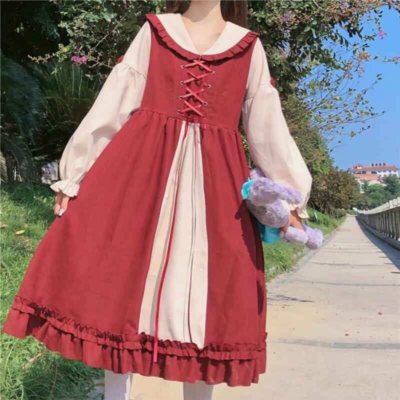 Ropa de retales estilo gótico japonés Lolita para mujer, para adolescentes y adolescentes, vestido dulce Retro clásico
