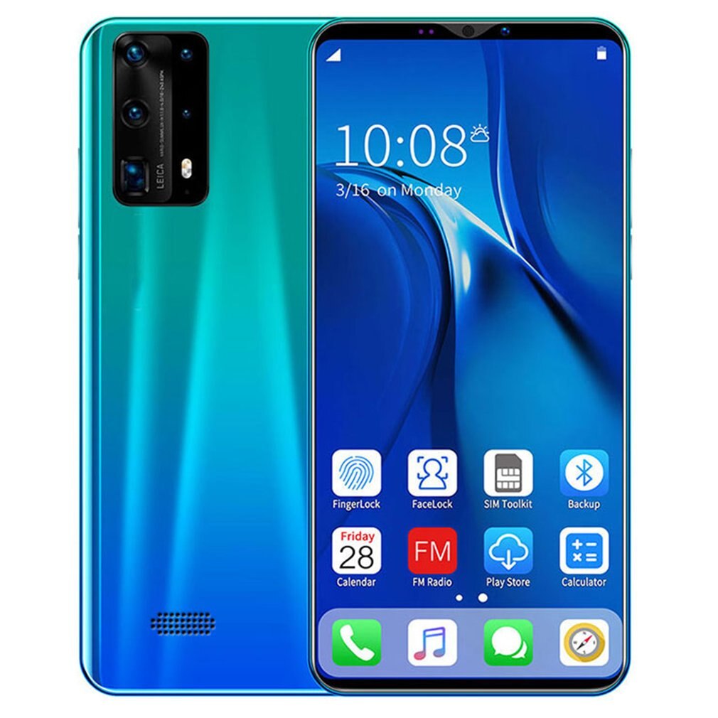 Double-Core P40 Pro Smartphone 5 pouces écran Smartphone 512M + 4G Android Smartphone 3D verre plaqué couverture arrière: blue / American