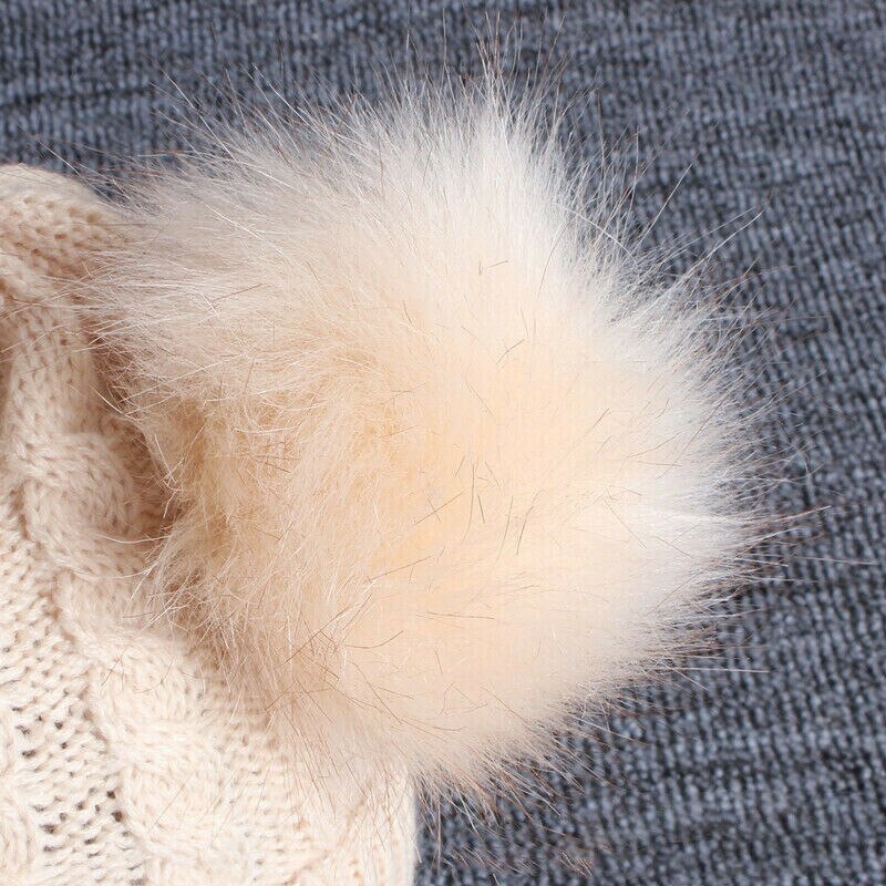 Kit de Gorro con pompón para niño y niña, gorro de punto cálido para invierno, conjunto de bufanda con dos pompones, d88