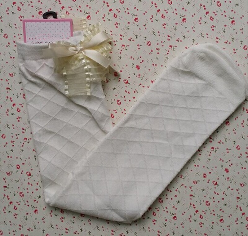 1 Pair Girls Socks Knee High Bowknot Plaid Style Children Kids Causal Elastic Socks Solid Colors For 2-8 Years Girls