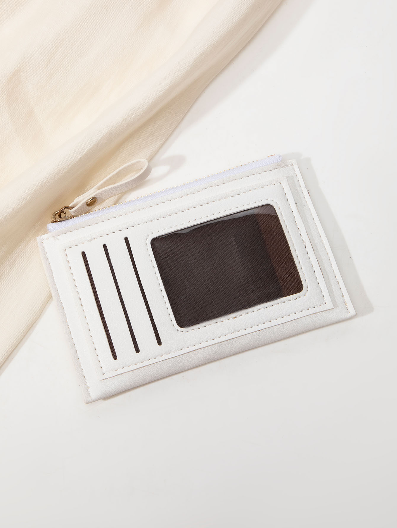 Minimalist ultra-thin coin wallet fashionable and portable PU leather wallet multifunctional credit card clip zipper card holder: WHITE