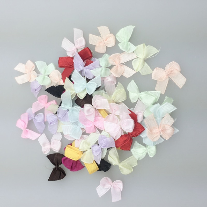 100pcs Mini Satijnen Lint Bloemen Bows DIY Craft Wedding Decoratie Kledingstuk Accessoires
