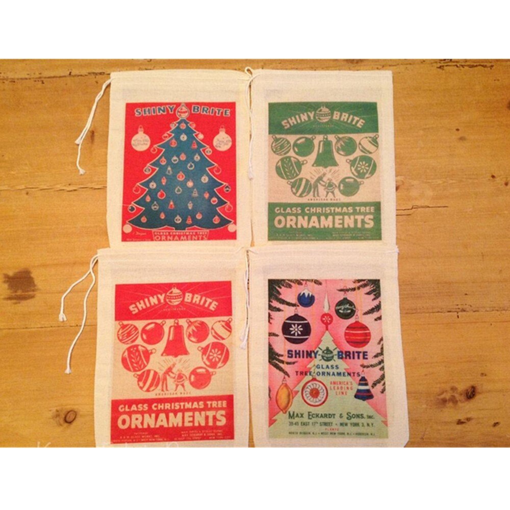 4 sacs de stockage de de noël d'ornement de Brite brillant. Coffret de 4 bourrages en coton à cordon 4x6 5x7 6x8 7x9