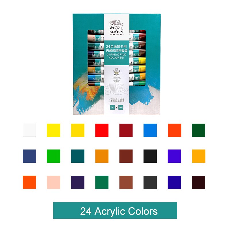 Winsor & Newton Aquarellen Acryl Olieverf Set 12/18/24/36 Kleuren 10Ml Tube Rijke Pigmenten Blijvende Voor Beginners Student: 24 Acrylic Colors