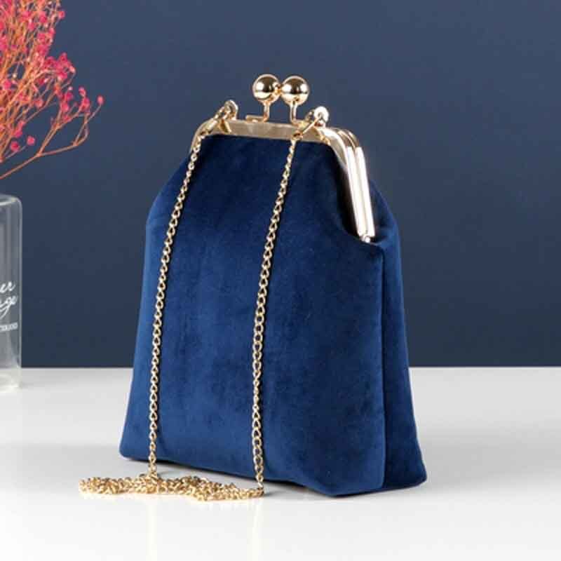 shinning velvet luxury women DIY shoulder bag kiss buckle metal frame 17x19x7cm: Blue / material bag