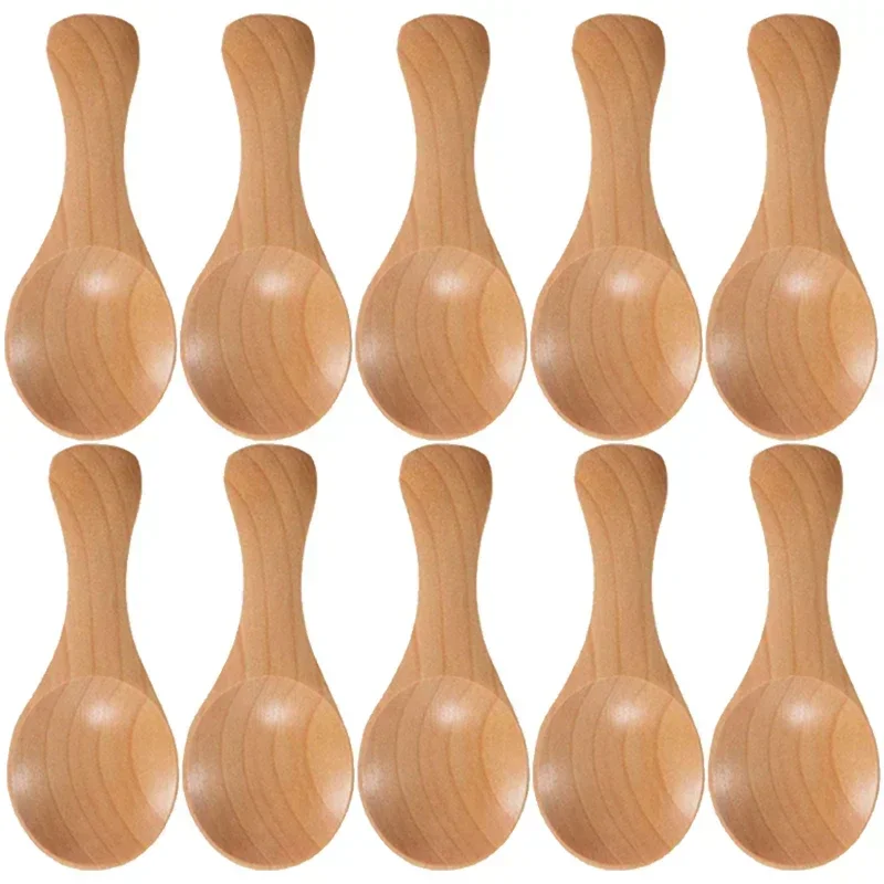 Cucharas de sopa de madera con mango largo, cucharadita de café, leche, azúcar, especias, condimentos, vajilla de cocina, herramientas, cuchara de madera, 1/10 Uds.: Rojo / l