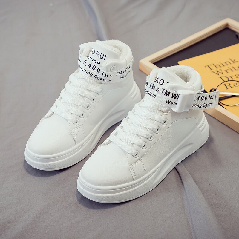 Dames casual schoenen rubber warme trend sneakers loafers winter zapatos mujer damesschoenen wit: Wit / 6.5