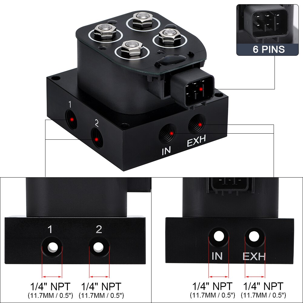 Auto/motorcycle 12V Solenoid Valve Air ride Suspension manifold valve (0-200psi) Control Air Bag Suspension