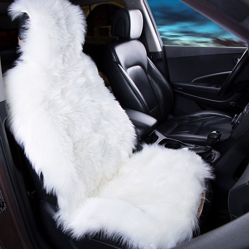 Kawosen 1 Stuk Lange Faux Bont Bekleding, Universele Kunstmatige Pluche Auto Stoelhoezen, leuke Pluche Sneeuw Zitkussen LFFS02: 1x White Seat