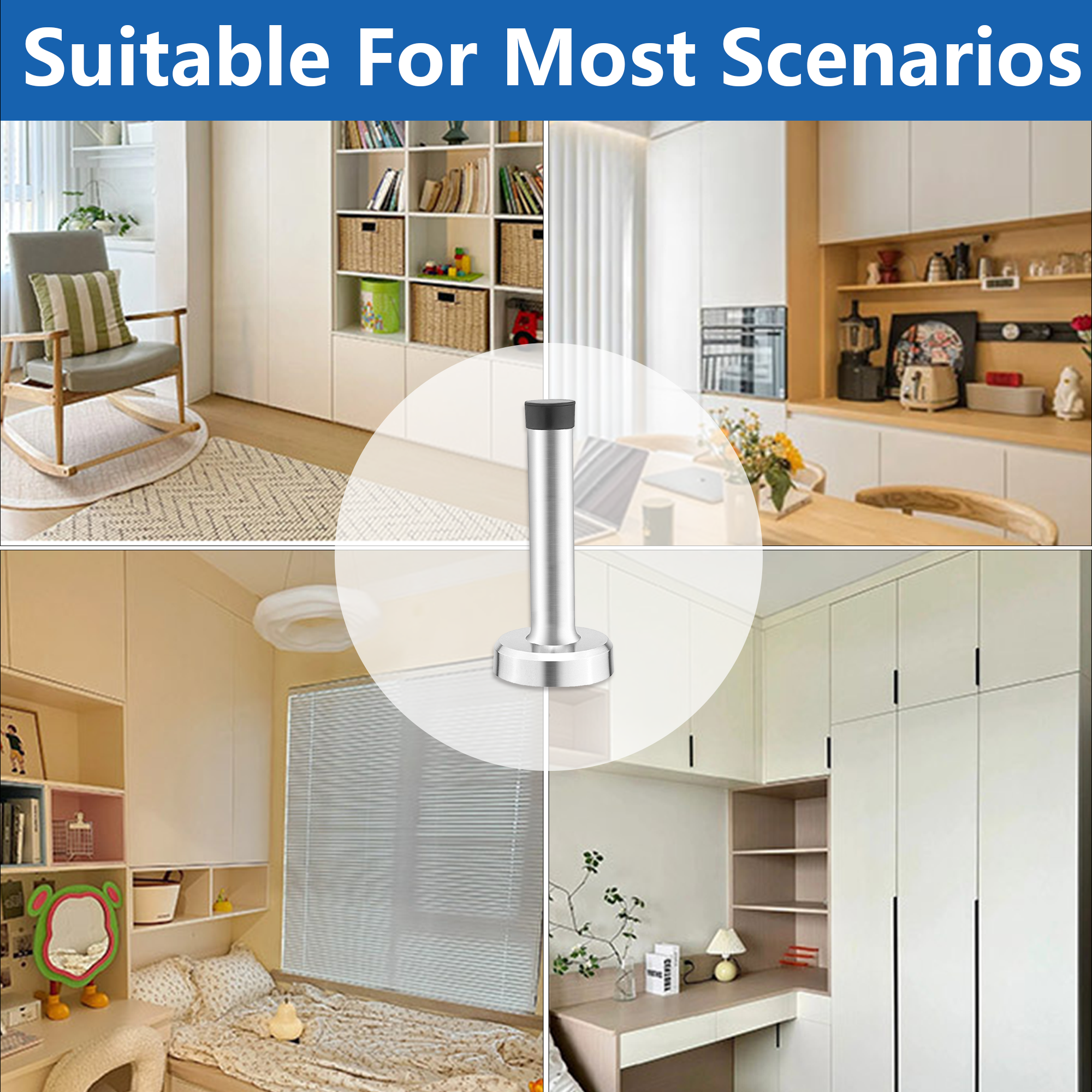 Door Stopper, Rubber Door Stop - Wall Mounted with Dual Installation (Adhesive & Screws) - Stainless Steel T-Shaped Bumper with