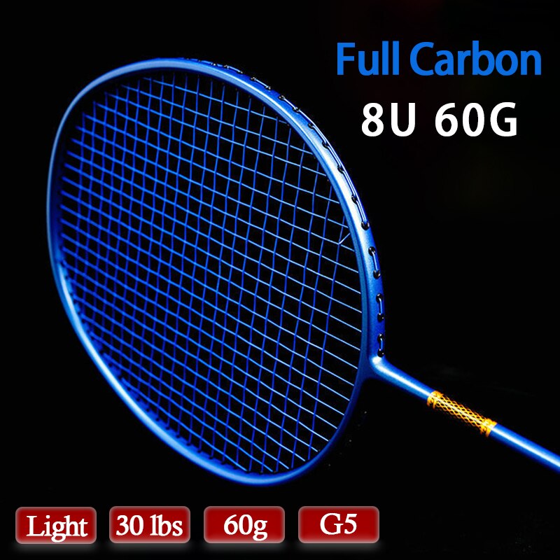 100% Full Carbon Fiber Ultralight 8U 60g Badminton Rackets With Bags Strings 22-30LBS G5 Racquet Sports For Adult