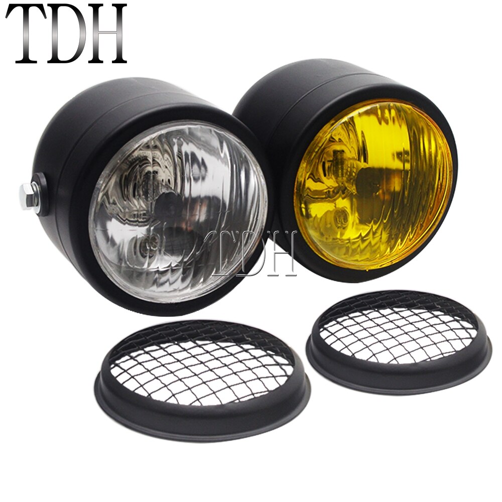 Motorcycle Retro Headlight Mesh Grill Twin Dual Cafe Racer Front Head Light Lamp Bracket Mask Kits For Harley Dirt Bikes
