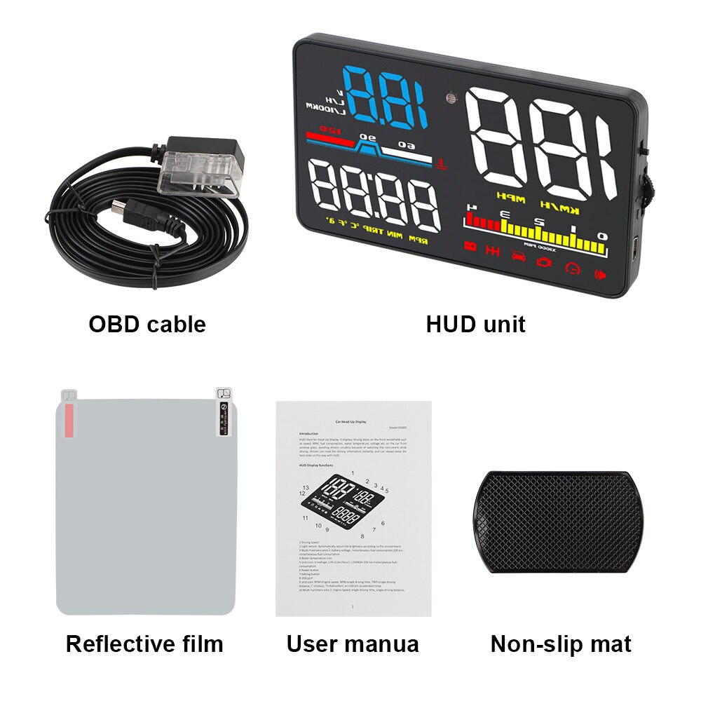 HUD Display D5000 Car Head Up Display Windshield Screen Projector OBD2 Diagnostic Tool Digital Security Alarm Speedometer: Default Title