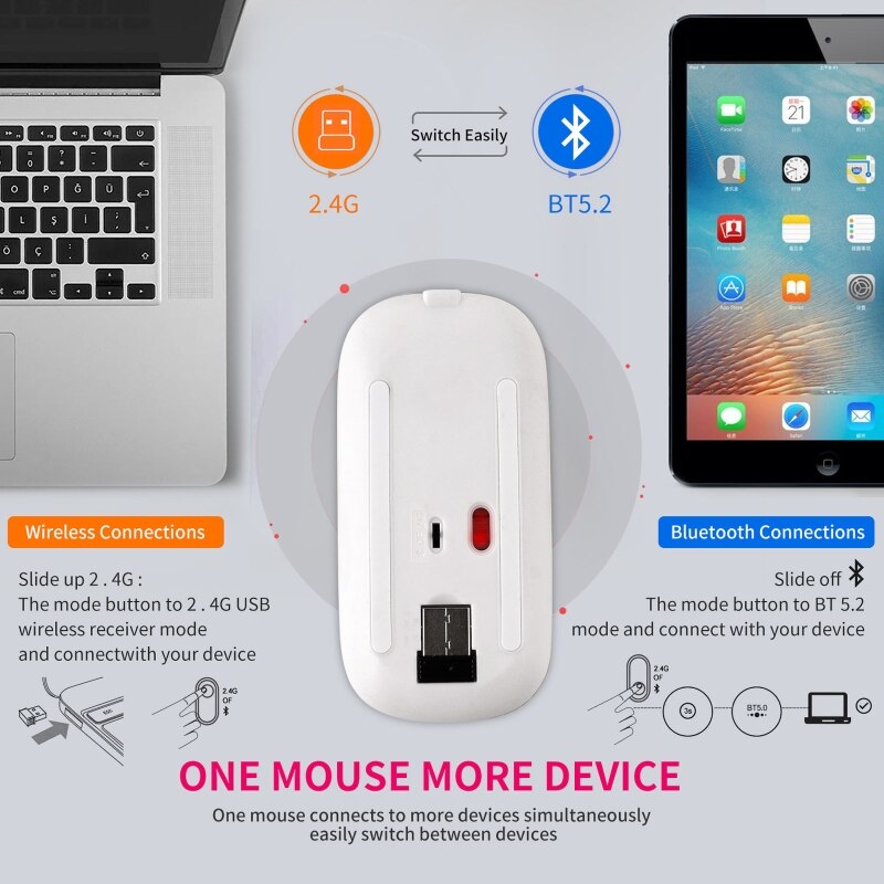 Rhinestone Crystal Wireless Dual Mode 2in1 Blue-tooth 5.0 + 2.4Ghz 1600DPI LED Mouse Optical for Notebook PC Laptop Computer