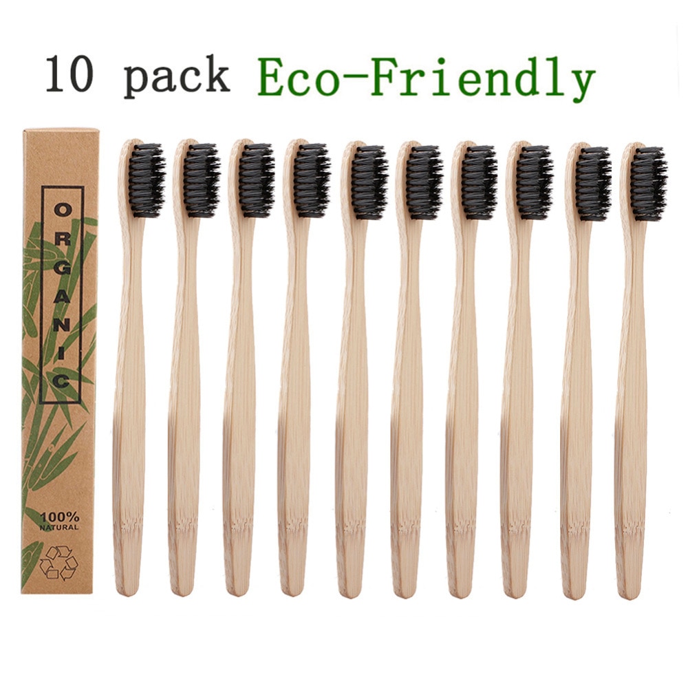 10 Stks/set Natuurlijke Pure Bamboe Tandenborstel Zachte Haren Houtskool Vierkante Houten Handvat Tandenborstels Dental Care Tools