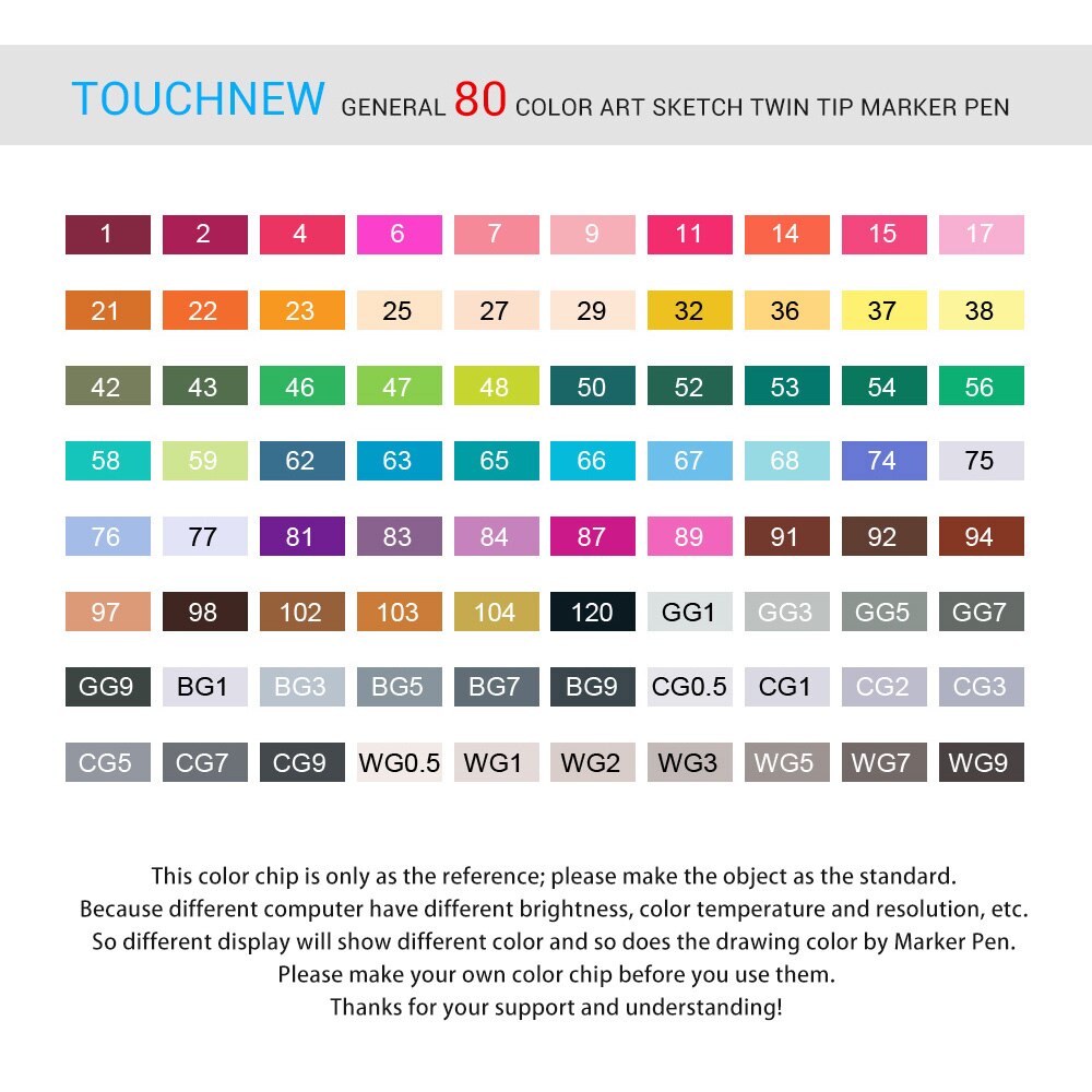 TOUCHNEW Skizze Marker Stift 80 Farben einstellen Dual Kopf Alkohol Marker Gemeinsame + A4 Skizze Buch + Zwei- Finger Handschuh