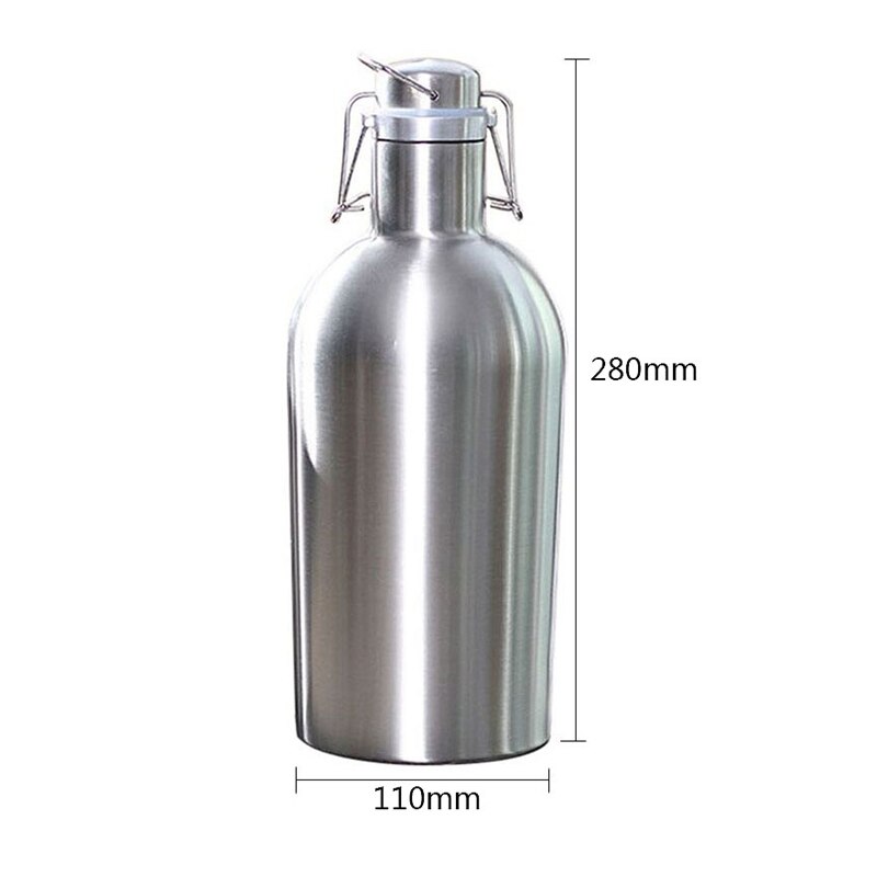 Barril de cerveza casero de acero inoxidable 2L, tapa abatible segura, botellas de cerveza de gran capacidad para exteriores