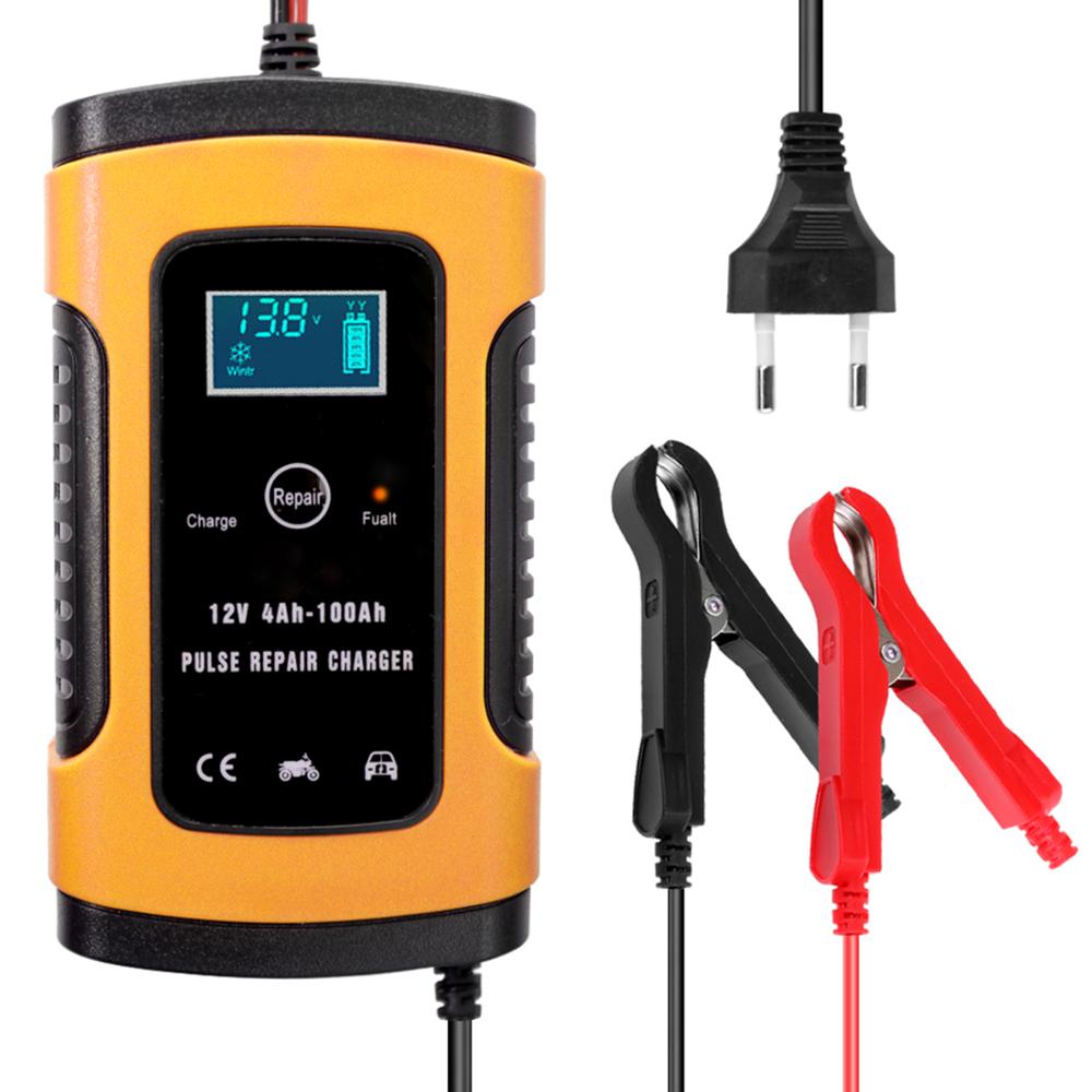 Full Automatic Car Battery Charger 110V-220V To 12V 6A Intelligent Fast Power Charging Wet Dry Lead Acid Digital LCD Display: Red EU Plug