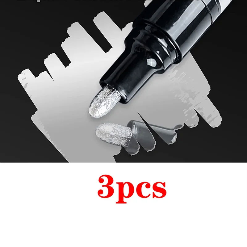 Rotulador de espejo cromado de 3/2/1 Uds., bolígrafo de pintura reflectante DIY de 2mm, marcador permanente de oro y plata para retocar, pintura de modelos, marcado: Gris claro