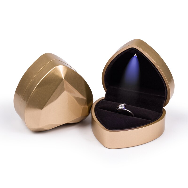 TA MINGREN heart-shaped LED wedding ring pendant box display storage jewelry Case velvet lining 6 colors available: yellow / Pendant box