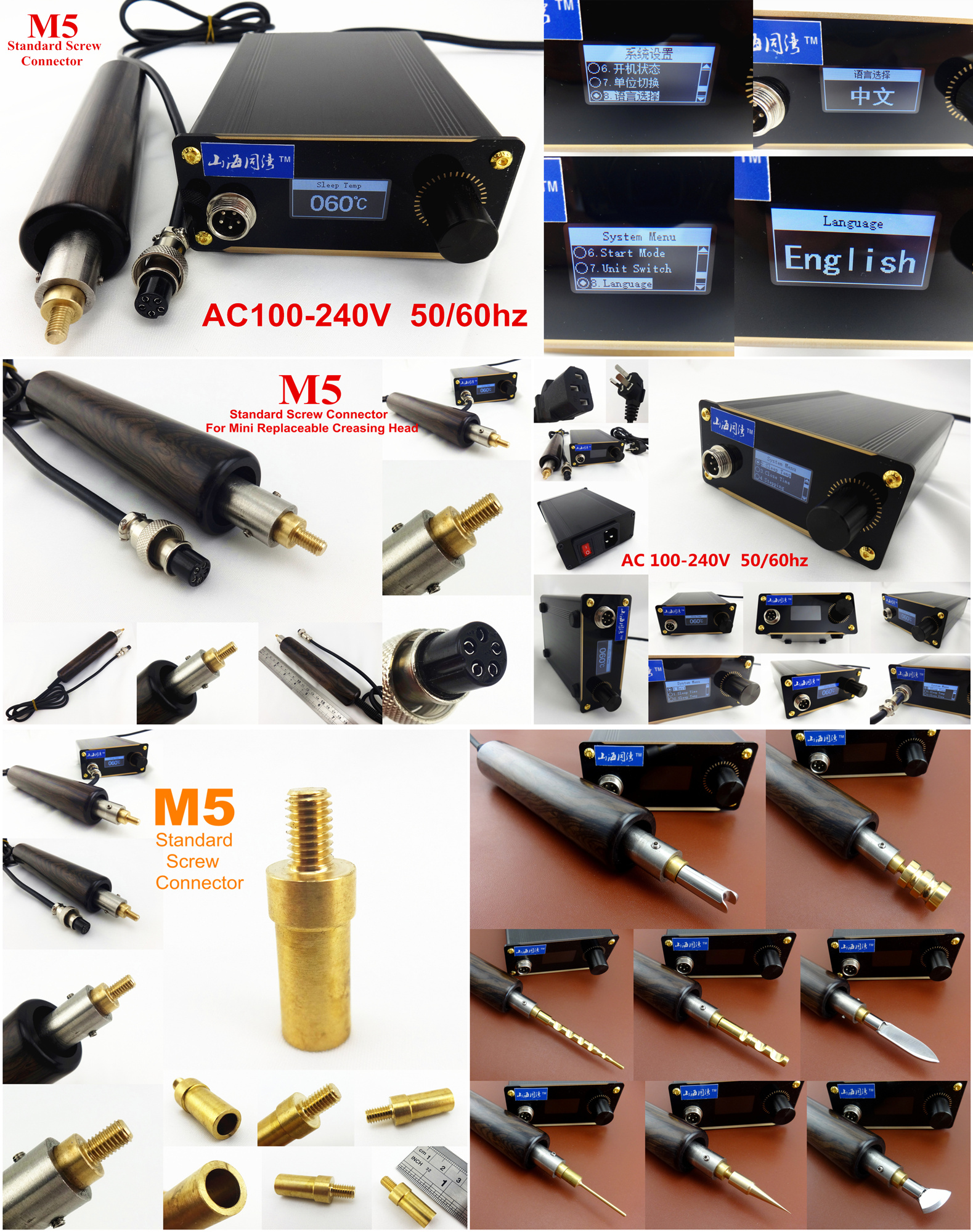 25kinds Leather Craft Electric Creasing Edging Machine Soldering Iron Heating Body Tip Tool Set Line Press Replace Mini Head Tip