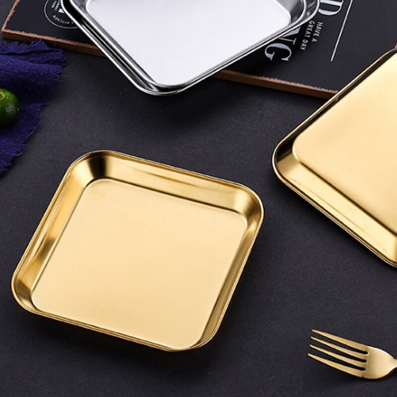 Square Plate Buffet Plate Fruit Plate Barbecue Plate Commercial Flat Base Kitchen Utensils 304 Stainless Steel